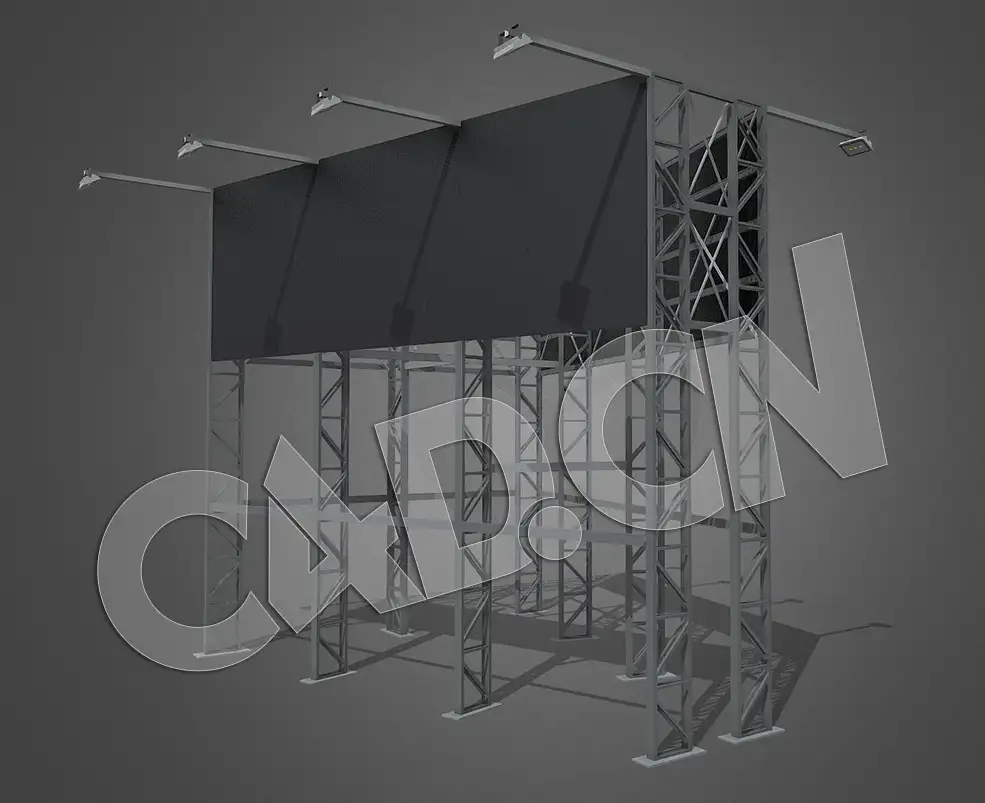 C4D双面户外广告牌擎天柱广告桁架模型
