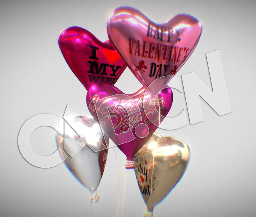 C4D情人节心形气球模型 Air Baloons