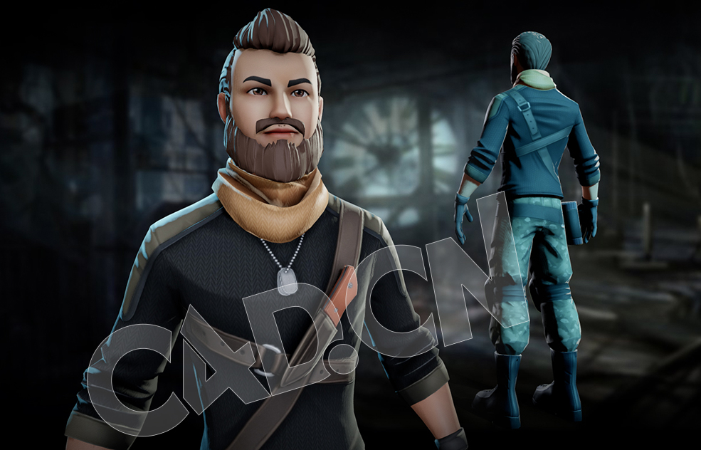 C4D长胡子卡通男性军人模型 Armature