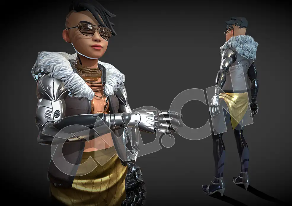 C4D时尚卡通赛博朋克女性角色模型 cyberpunk female full body character