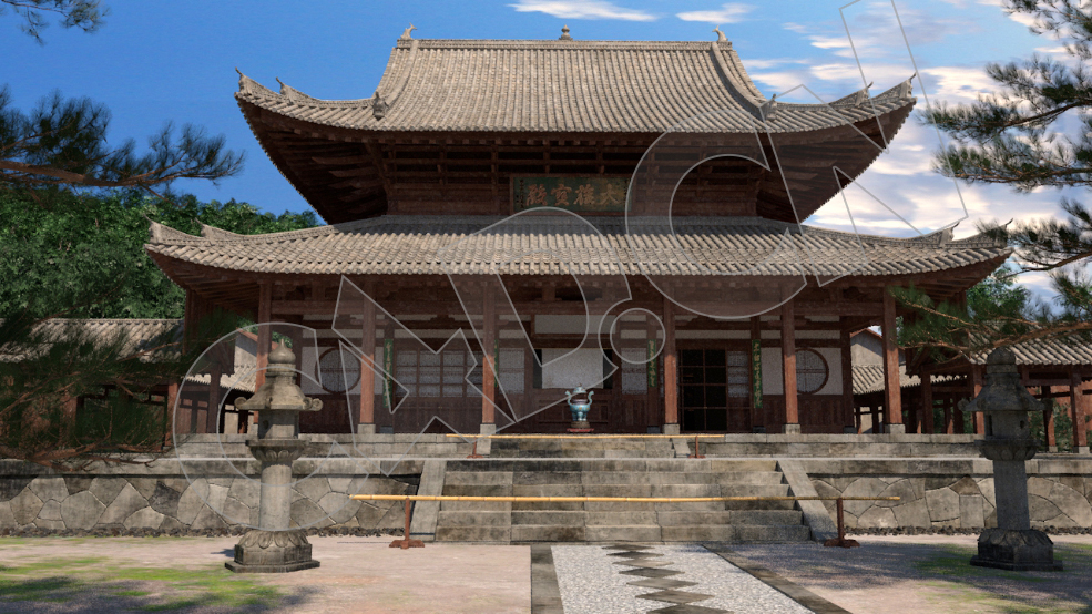 C4D中式古建寺庙大雄宝殿建筑模型