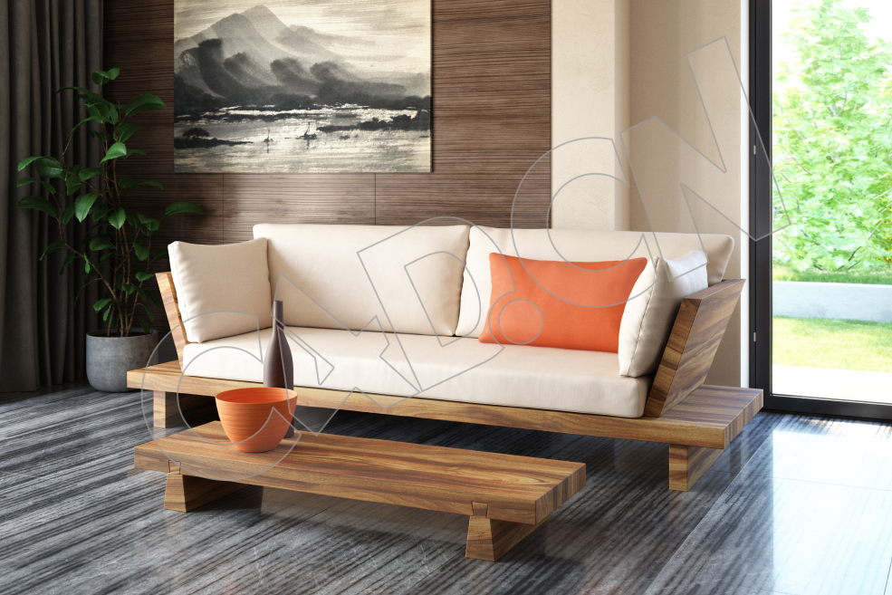 C4D客厅实木布艺沙发模型 sofa 3d model