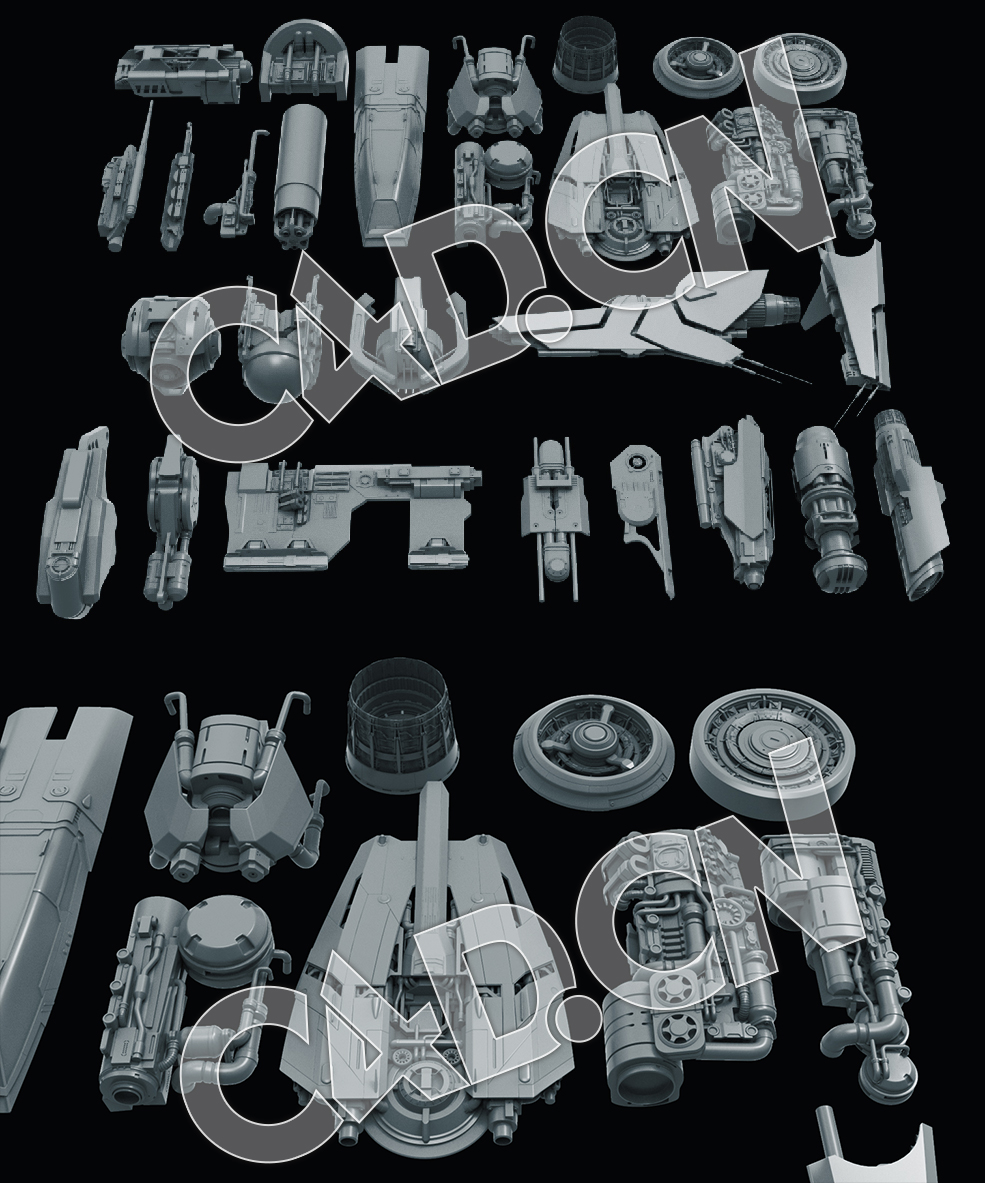 28个C4D科幻太空飞船飞行器模型合集 SPACESHIP KIT - ASSEMBLED
