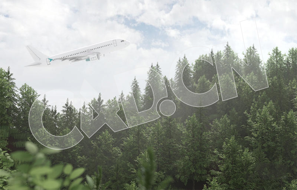 C4D森林上空飞过去的大飞机客机模型