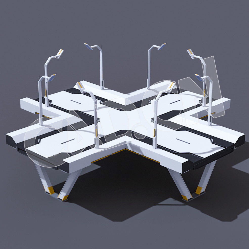 C4D未来城市十字路口街道模型