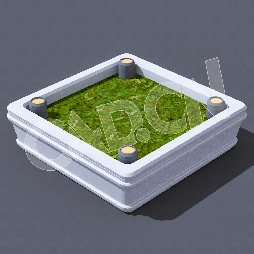 C4D未来城市正方形绿植池模型