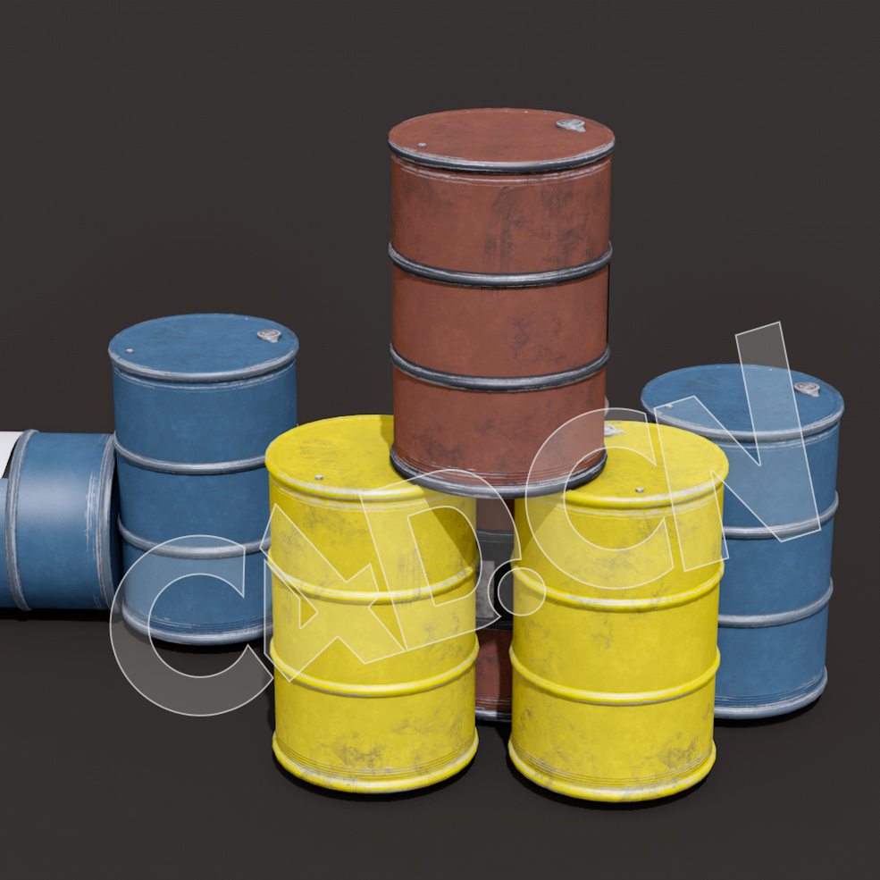 C4D金属油桶大油桶大铁皮油桶铁油桶模型 Barrel