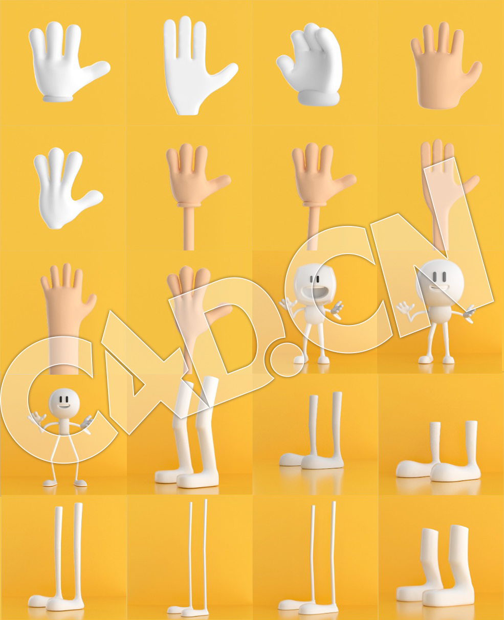 25个C4D卡通角色手胳膊腿躯干模型预设包含绑定 Arms and Legs pack Cinema 4D Rigged - C4D之家 - 未标题-1.jpg