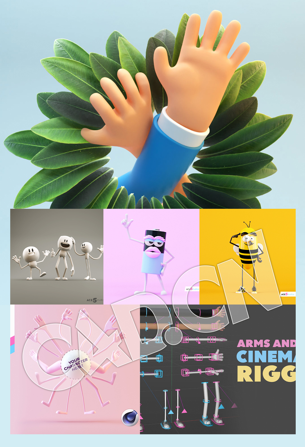 25个C4D卡通角色手胳膊腿躯干模型预设包含绑定 Arms and Legs pack Cinema 4D Rigged - C4D之家 - 未标题-2.jpg