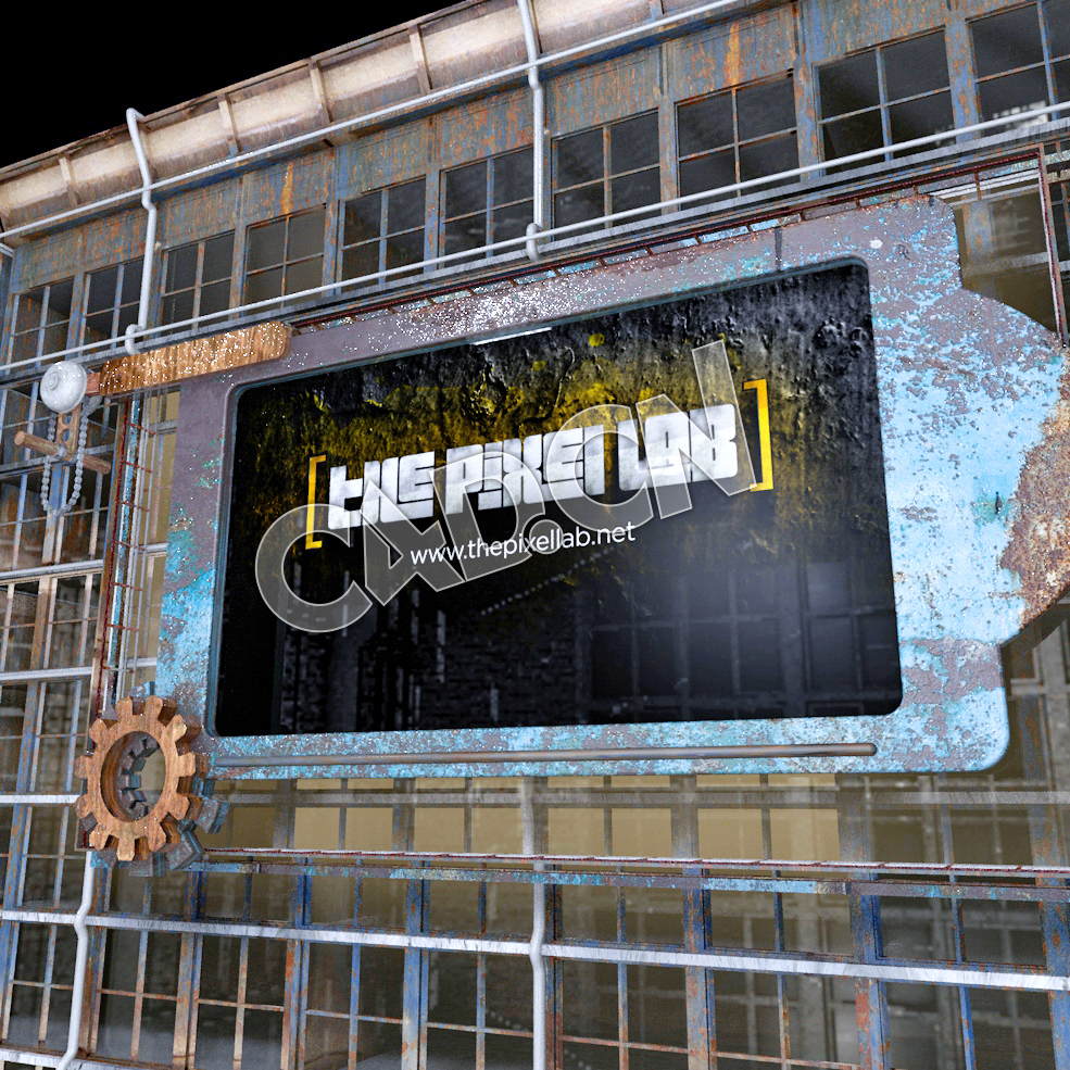 C4D金属架上的视频屏幕模型 Grungy-Video-Board