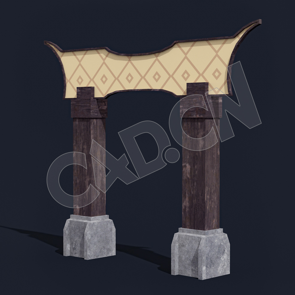 C4D中式建筑方柱构件模型 Kitbash3d-Shangri-La_Gate_A_grp - C4D之家 - 32.jpg