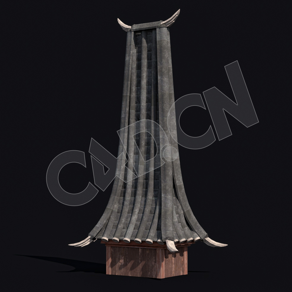 C4D中式建筑高耸石瓦屋顶模型 Kitbash3d-Shangri-La_Tower_L_grp