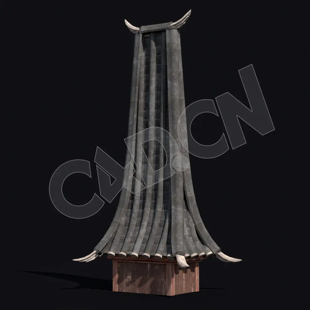 C4D中式建筑高耸石瓦屋顶模型 Kitbash3d-Shangri-La_Tower_L_grp