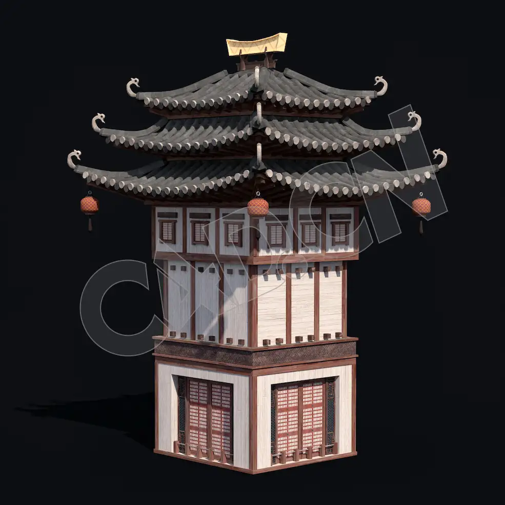C4D香格里拉中式建筑模型 Kitbash3d-Shangri-La_Tower_M_grp