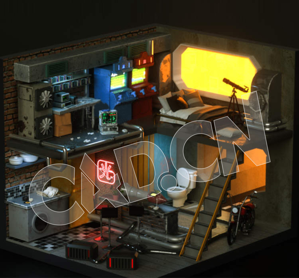 C4D OCTANE两层房间内景渲染模型