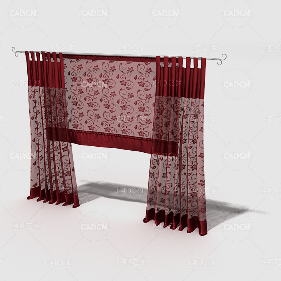 C4D室内花纹窗帘模型 Curtain 3D Model-28 - C4D之家 - 028_render.jpg