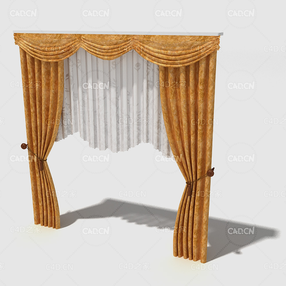 C4D室内带纱窗窗幔的窗帘模型 Curtain 3D Model-30 - C4D之家 - 030_render.jpg
