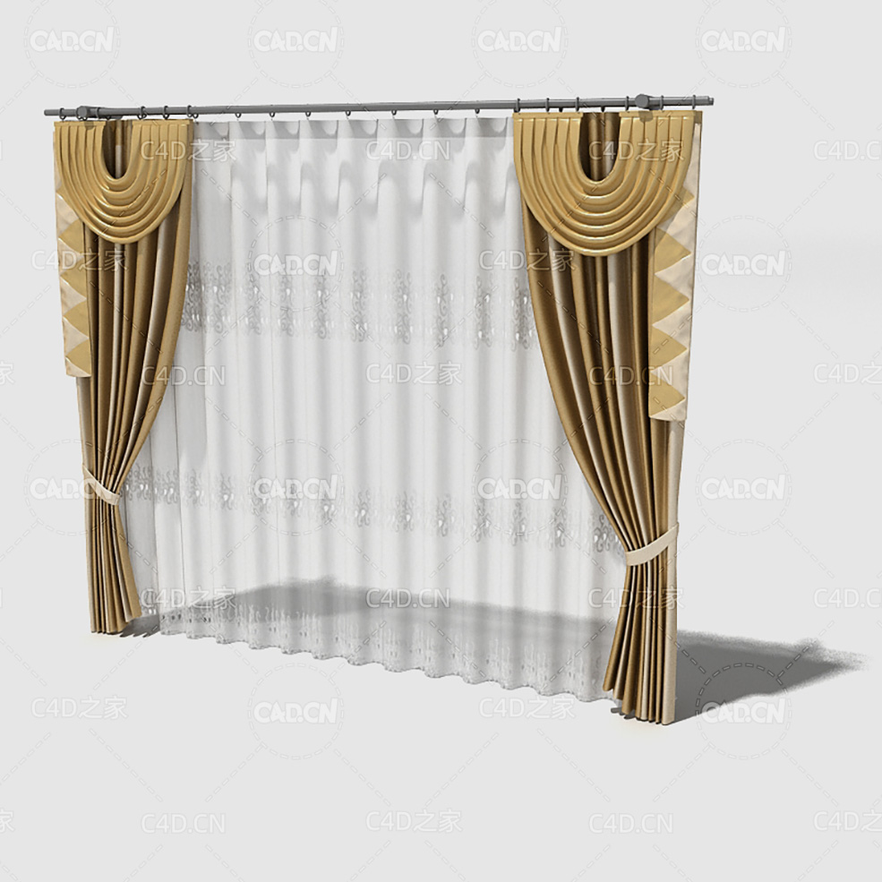 C4D客厅窗幔纱窗窗帘客厅窗帘卧室窗帘室内窗帘模型 Curtain 3D Model-42 - C4D之家 - 042_render.jpg