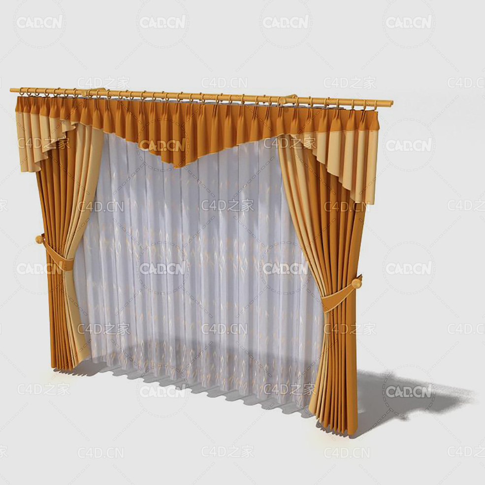 C4D卧室窗幔纱窗客厅窗帘卧室窗帘室内窗帘模型 Curtain 3D Model-44 - C4D之家 - 044_render.jpg