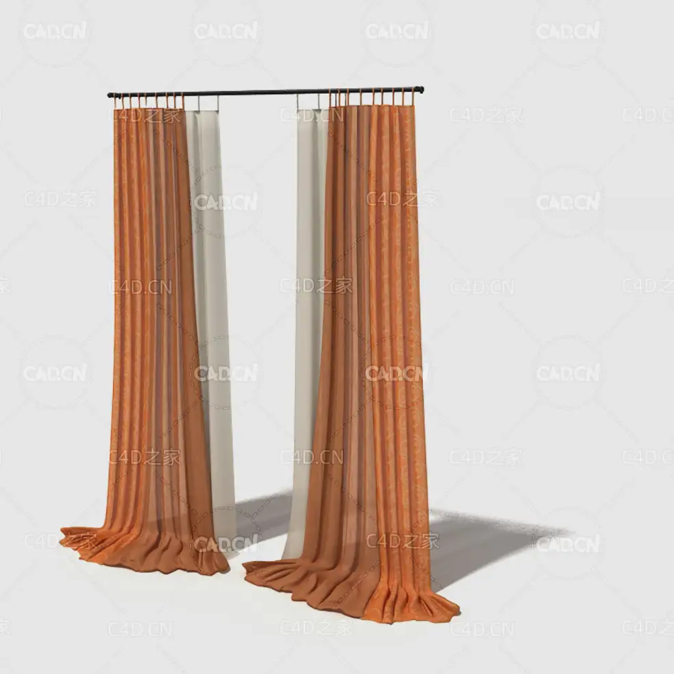 C4D客厅窗帘卧室窗帘室内窗帘模型 Curtain 3D Model-69