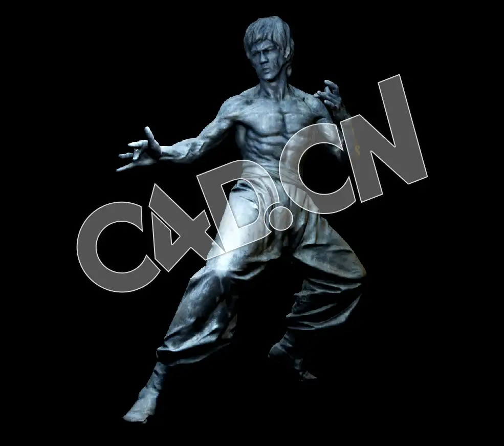 C4D电影武打明星李小龙雕塑人物塑像模型