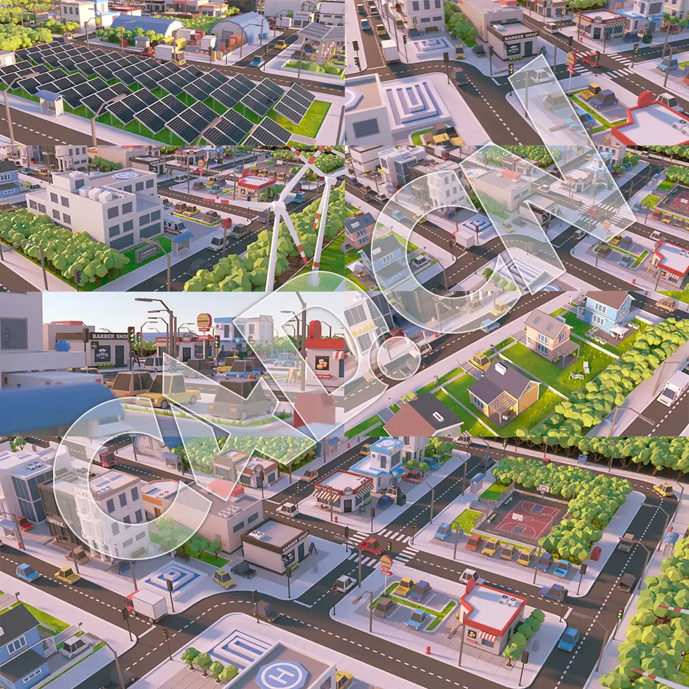 C4D OCTANE低面多边形卡通城市建筑模型 - C4D之家 - 未标题-2.jpg