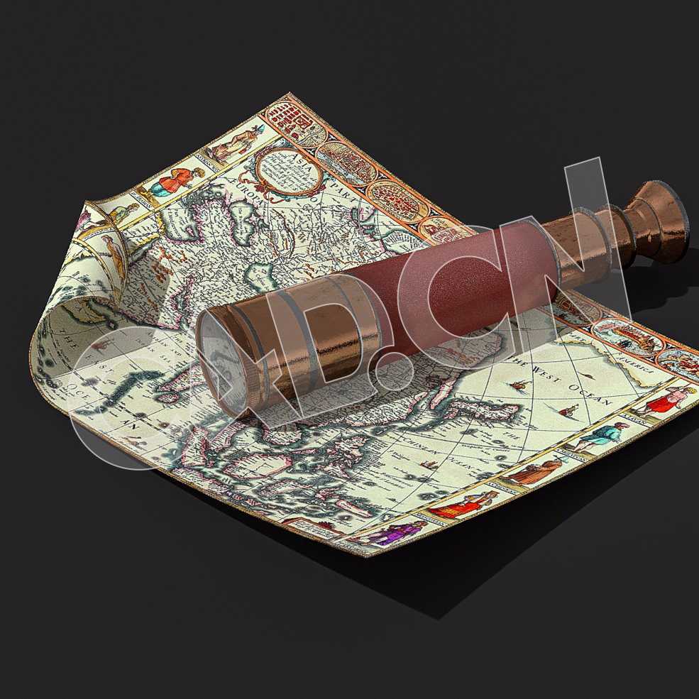 C4D复古单筒望远镜模型 Telescope 3d model