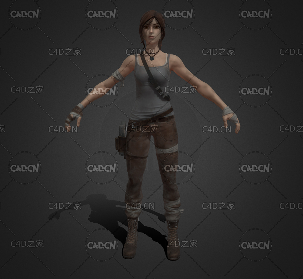 C4D卡通人物金发女郎女特工探险家模型 Lara Croft Pants