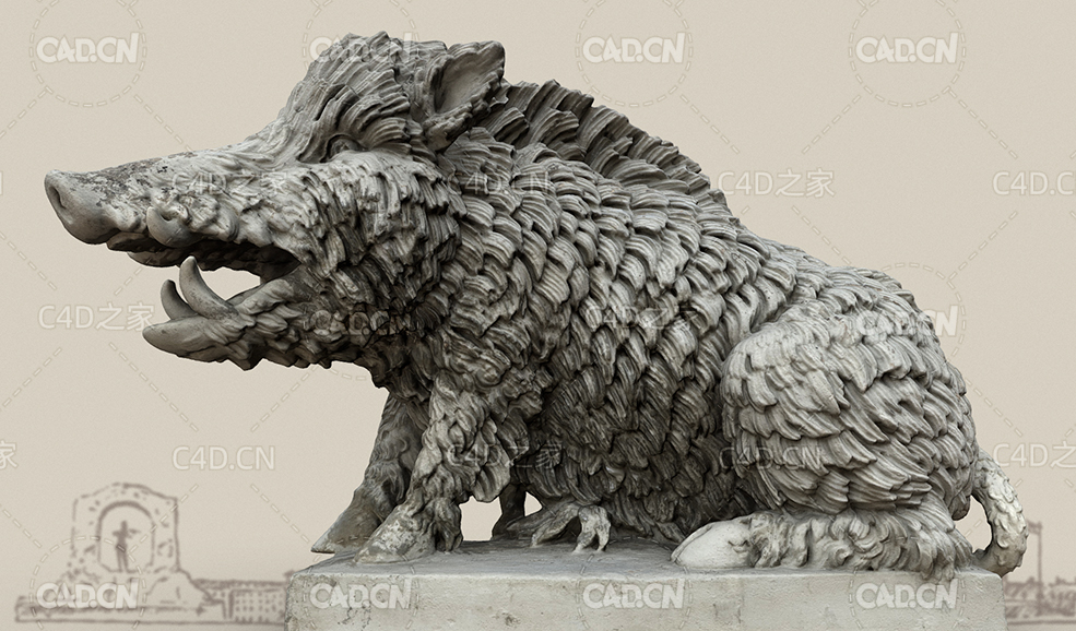 C4D野猪雕塑石头雕像模型 Eber 3d model