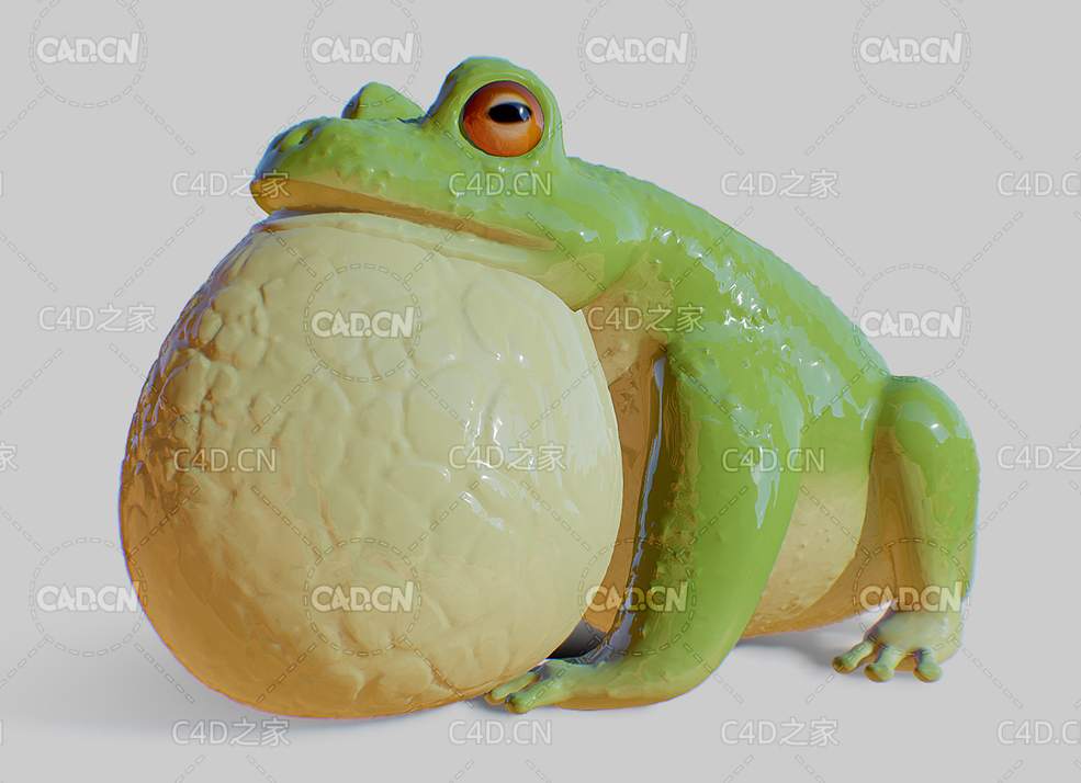 C4D下颚鼓起大包的青蛙卡通动物模型 frog 3d model