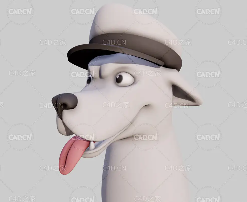 C4D戴帽子吐舌头的小狗头像卡通角色模型 dog 3d model