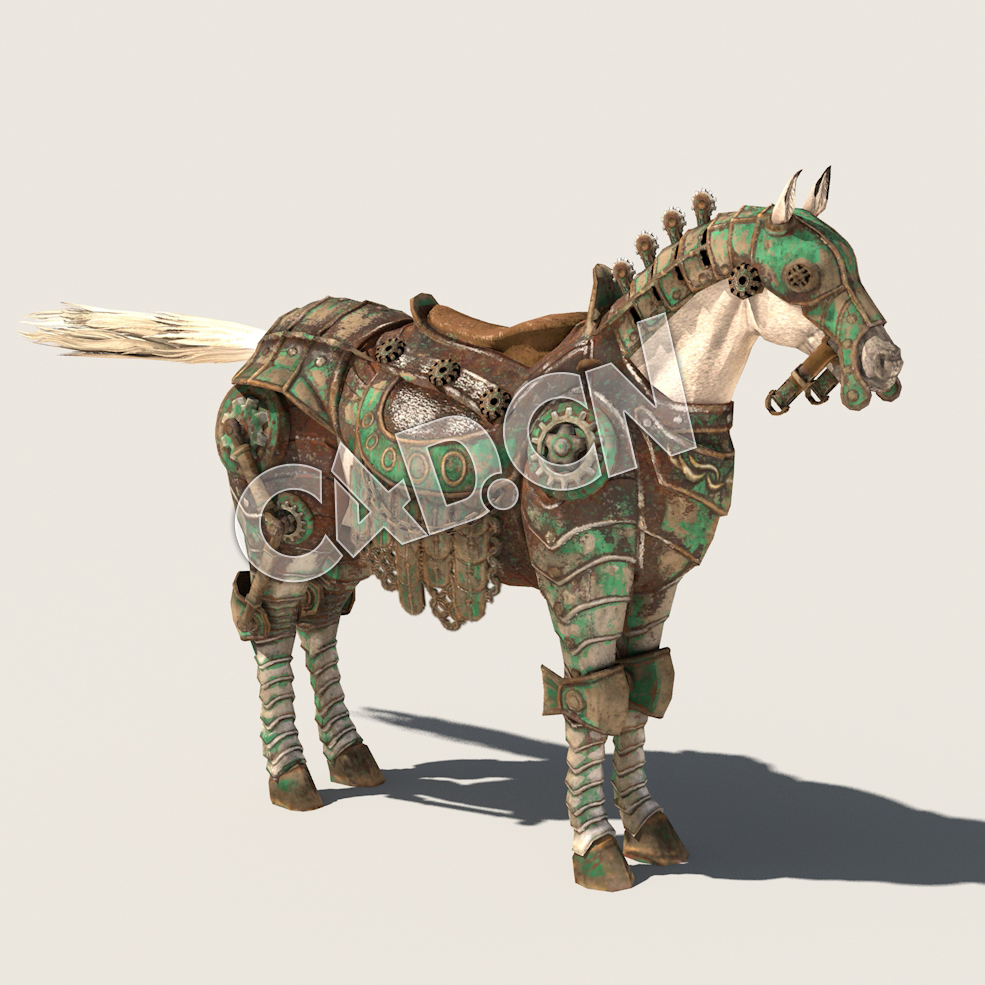 C4D身披铠甲的战马坐骑模型（包含骨骼绑定未包含动画) Horse_A03 3D Model