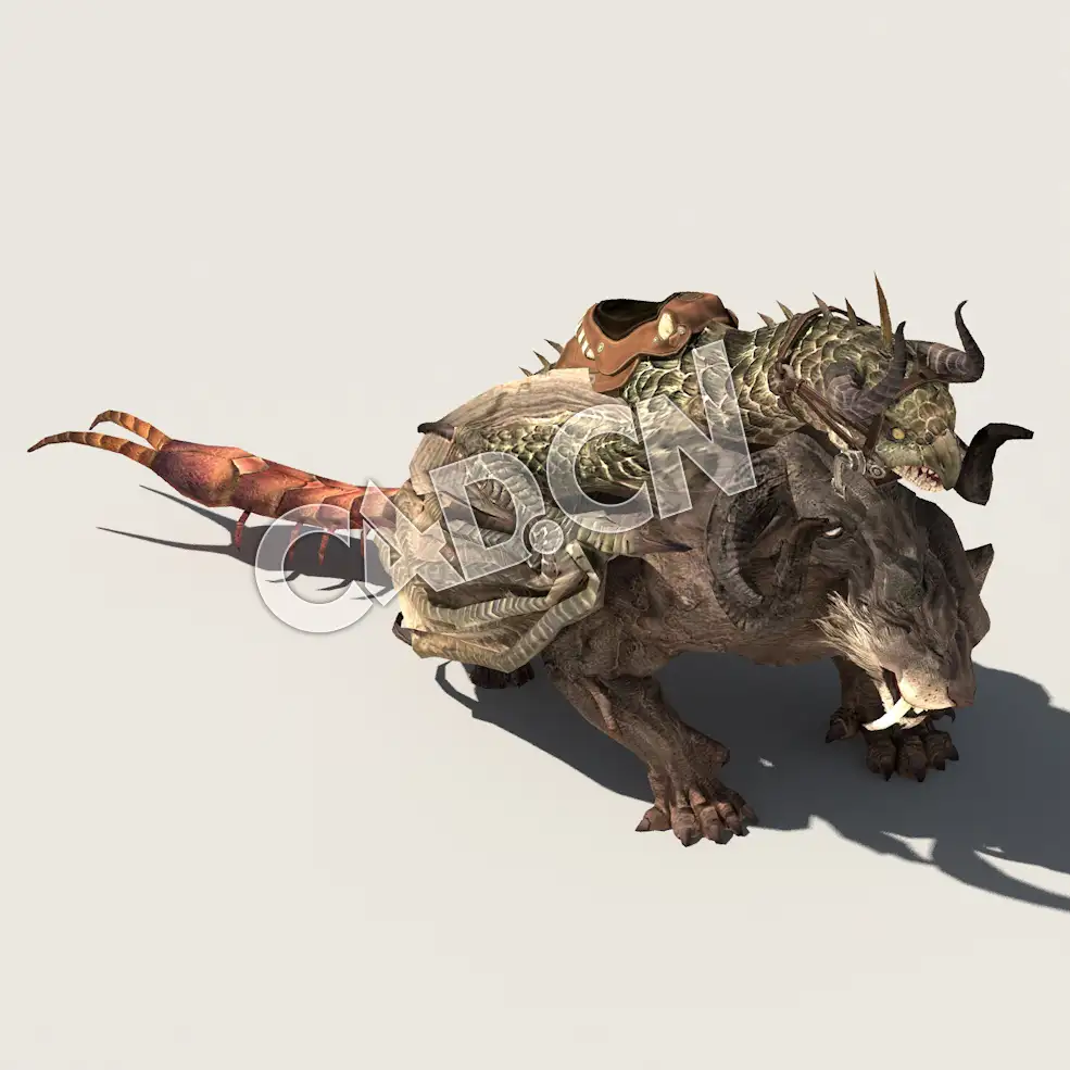 C4D变异物种狮身魔龙模型（包含骨骼绑定动画) UnChimera_A01 3D Model