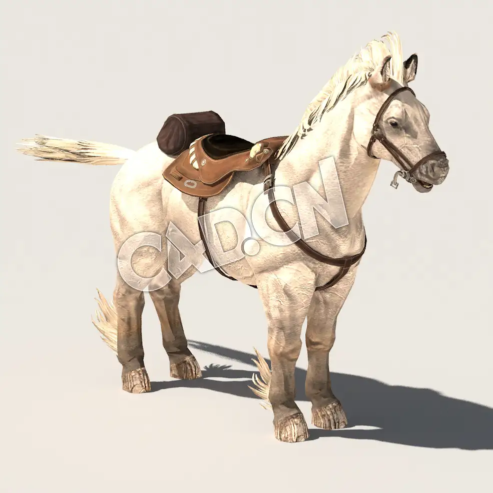 C4D装马鞍的白马坐骑模型（包含骨骼绑定未包含动画) Horse_D03 3D Model