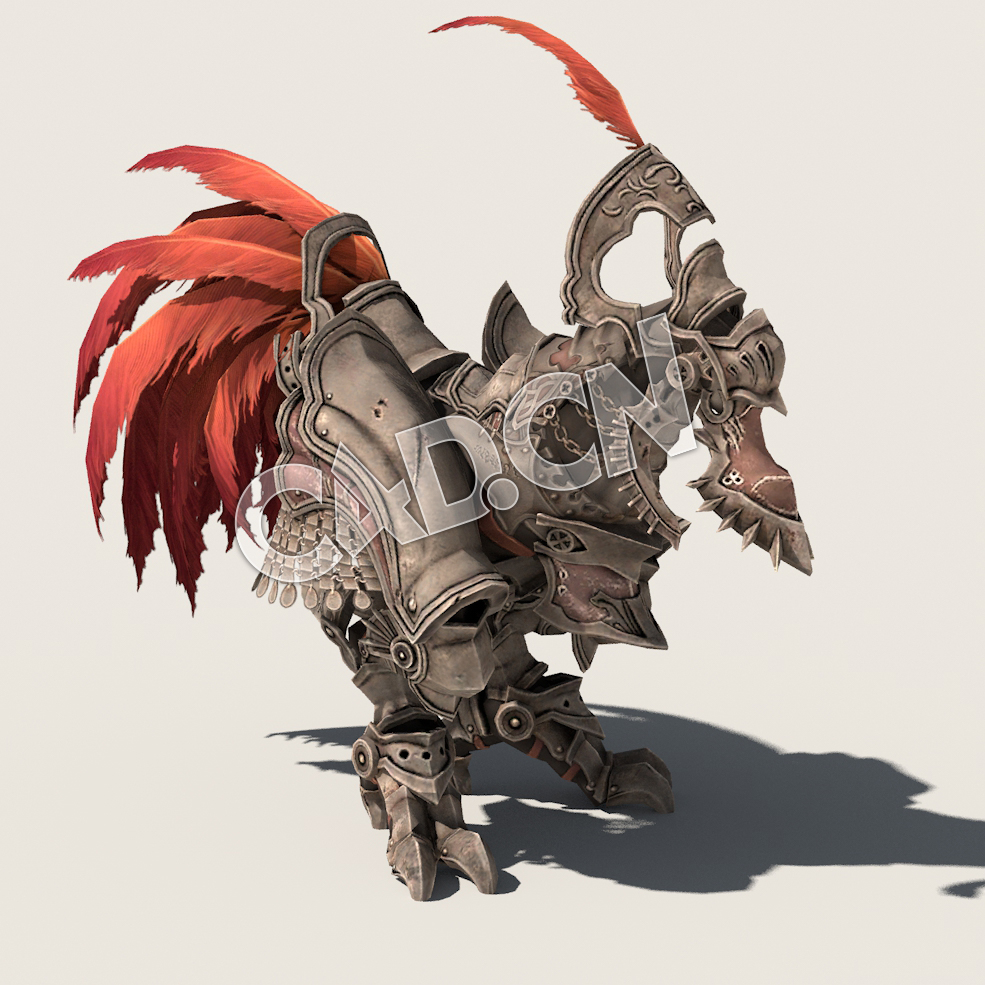 C4D全副武装的铠甲公鸡坐骑模型（包含骨骼绑定动画) ZeeZee_A01 3D Model