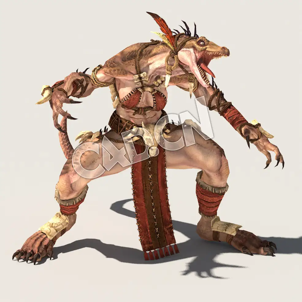 C4D魔兽动物蜥蜴战士模型（包含骨骼绑定动画) LizardF_A01_SK_MRV 3D Model