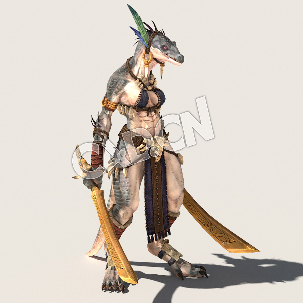 C4D魔兽动物蜥蜴战士模型（包含骨骼绑定动画) LizardF_A02_SK_MRV 3D Model - C4D之家 - 36.jpg