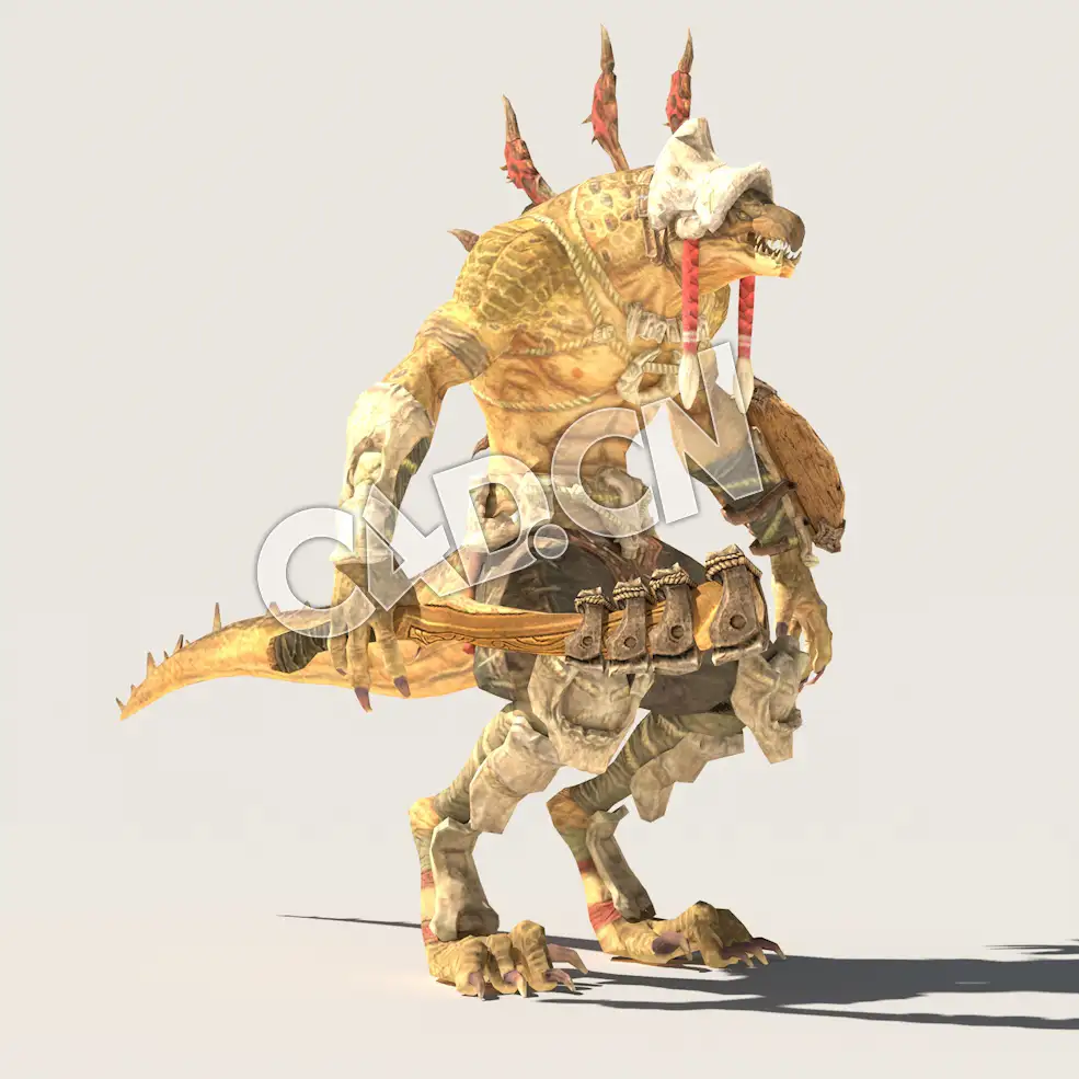 C4D魔兽动物蜥蜴战士模型（包含骨骼绑定动画) LizardM_B01_GRN_SK_KHS 3D Model - C4D之家 - 38.jpg
