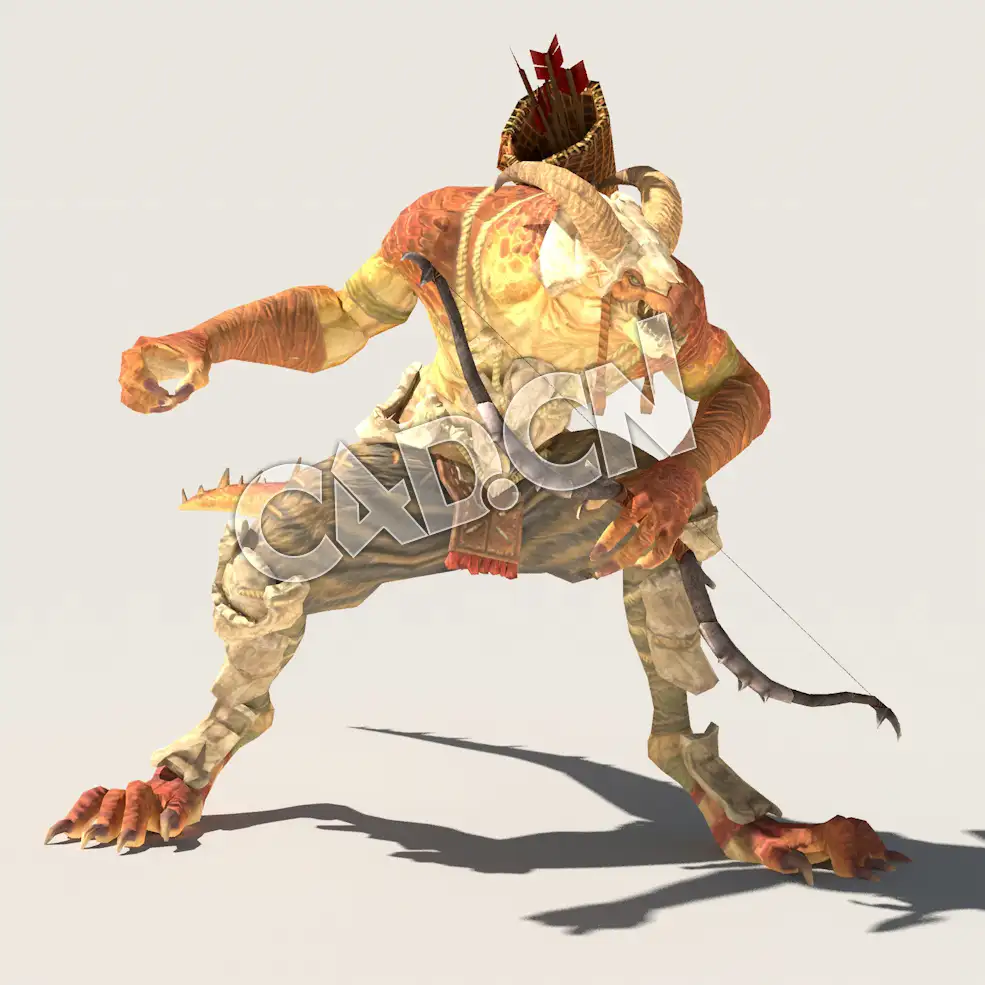 C4D魔兽动物蜥蜴战士模型（包含骨骼绑定动画) LizardM_K01_SK_BYN 3D Model