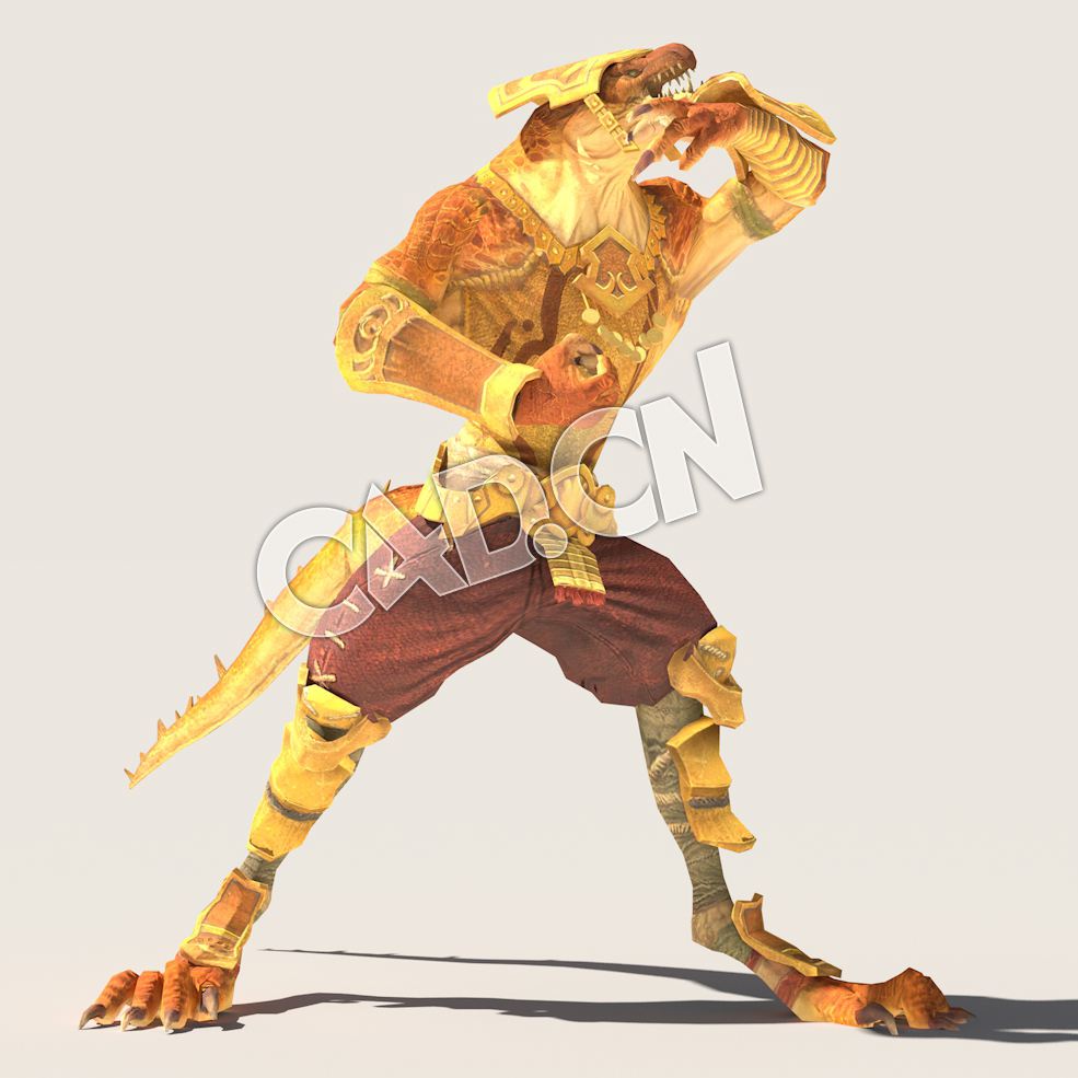 C4D魔兽动物蜥蜴战士模型（包含骨骼绑定动画) LizardM_L01_SK_BYN 3D Model