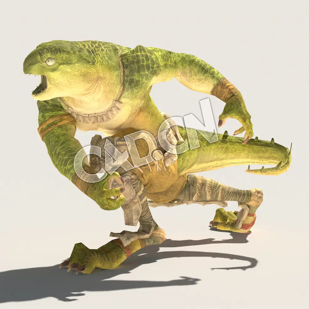C4D魔兽动物蜥蜴战士模型（包含骨骼绑定动画) LizardM_M01_SK_GRN 3D Model