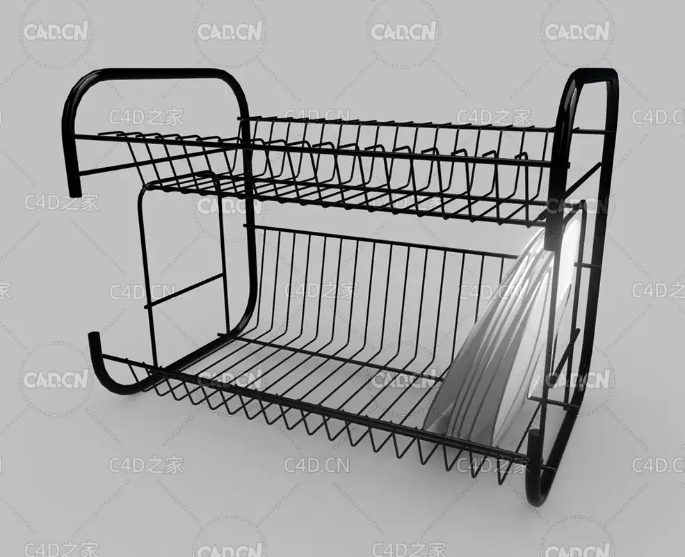 C4D厨房厨具碗碟架模型 tempat-piring