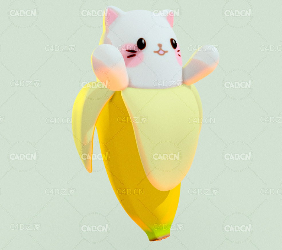 C4D可爱香蕉宝宝卡通模型 Bananya Birbo - C4D之家 - 76.jpg