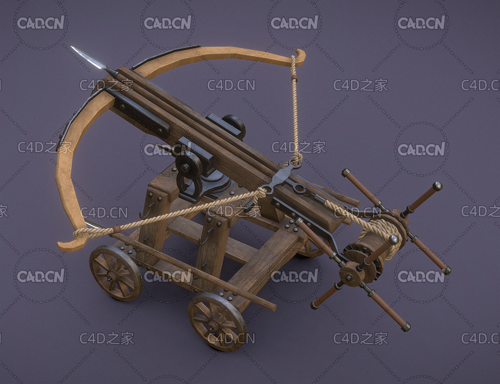 C4D大型弓弩车弩炮武器模型