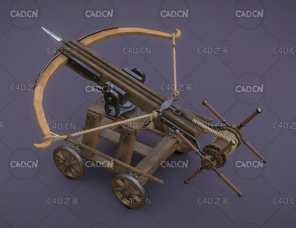 C4D大型弓弩车弩炮武器模型