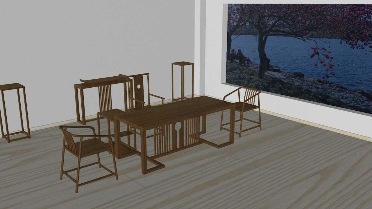 无名茶室（五）C4D室内书房新中式家具 玄关台、花盆座、茶水架模型 - C4D之家 - scence3.jpg