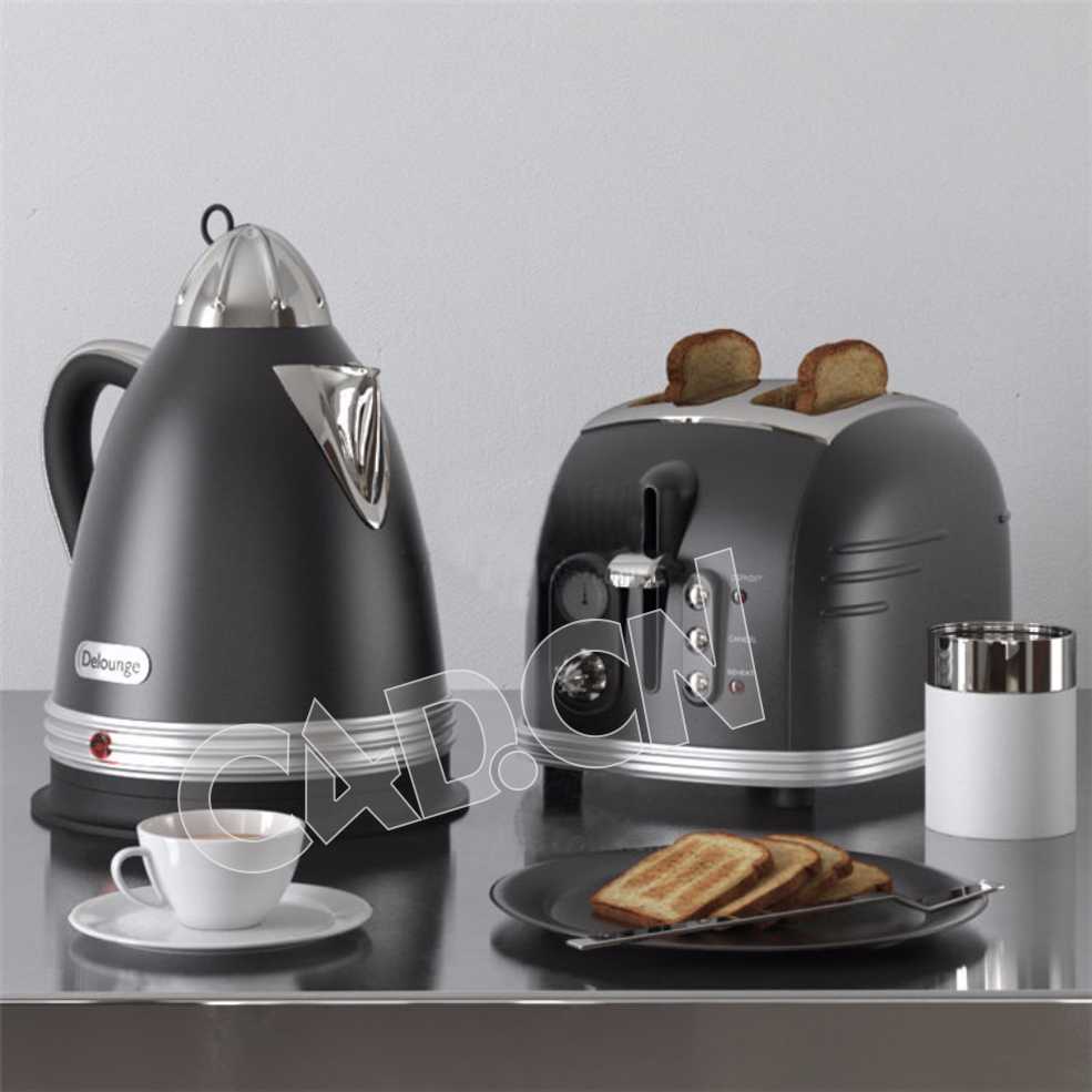 C4D厨具模型-电热水壶早餐机烤面包机模型