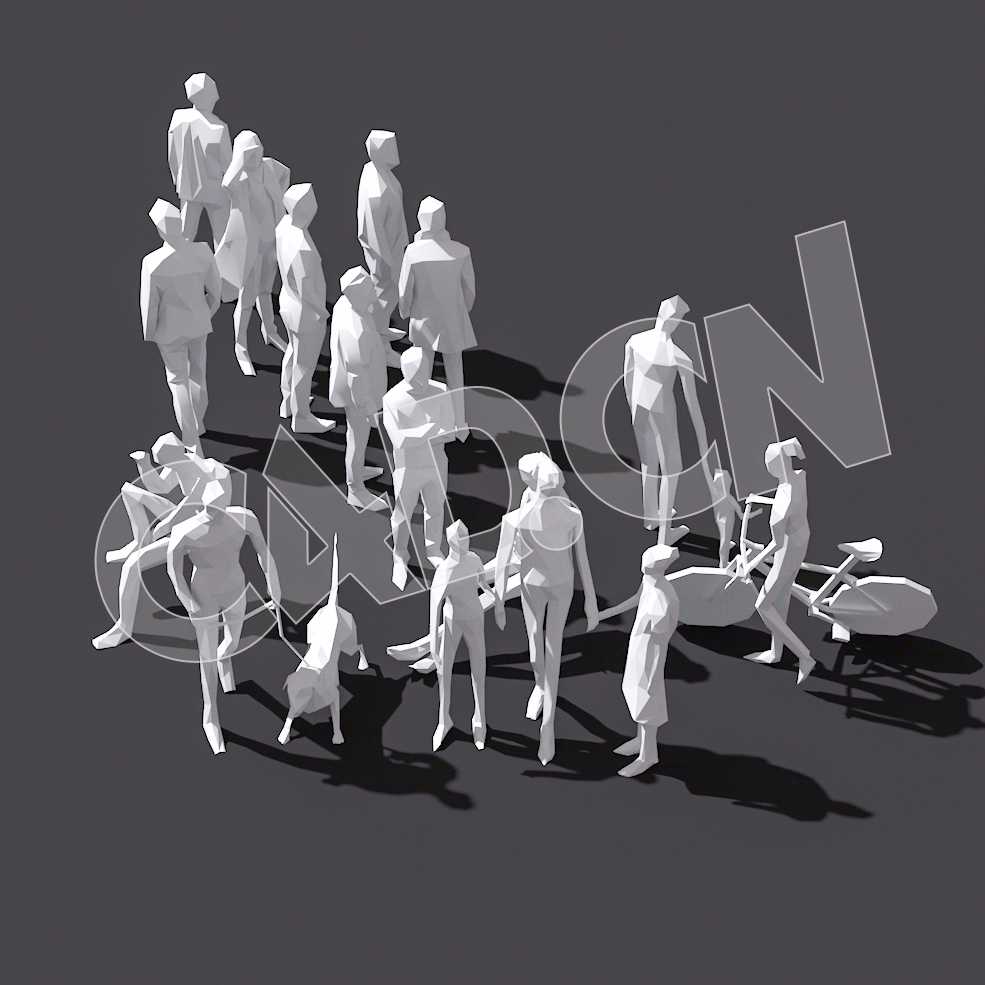 15个低面多边形人物姿势C4D模型 Archi Hacks 3D People Pack