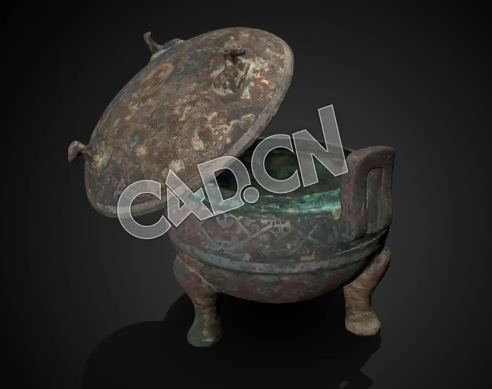 C4D中国古代青铜器鼎模型 Animated bronze 'Ding' food vessel, 5th C BCE