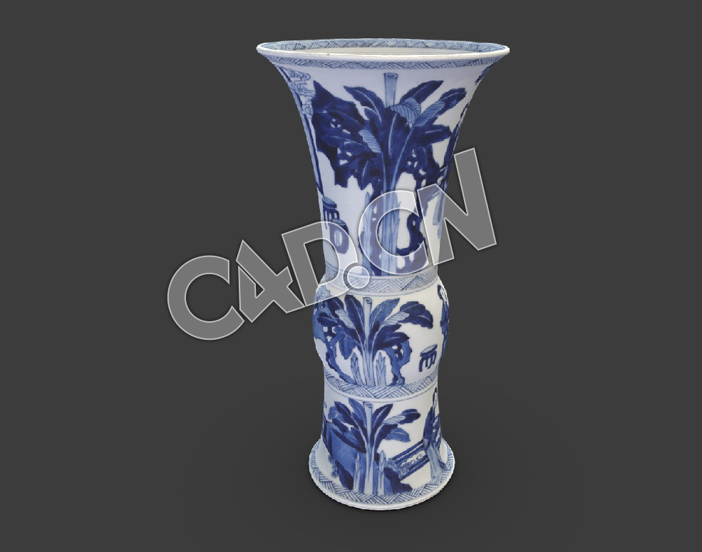 C4D中国古代青花瓷花瓶模型 Beaker Shaped Vase, From a Five Piece Garniture 1